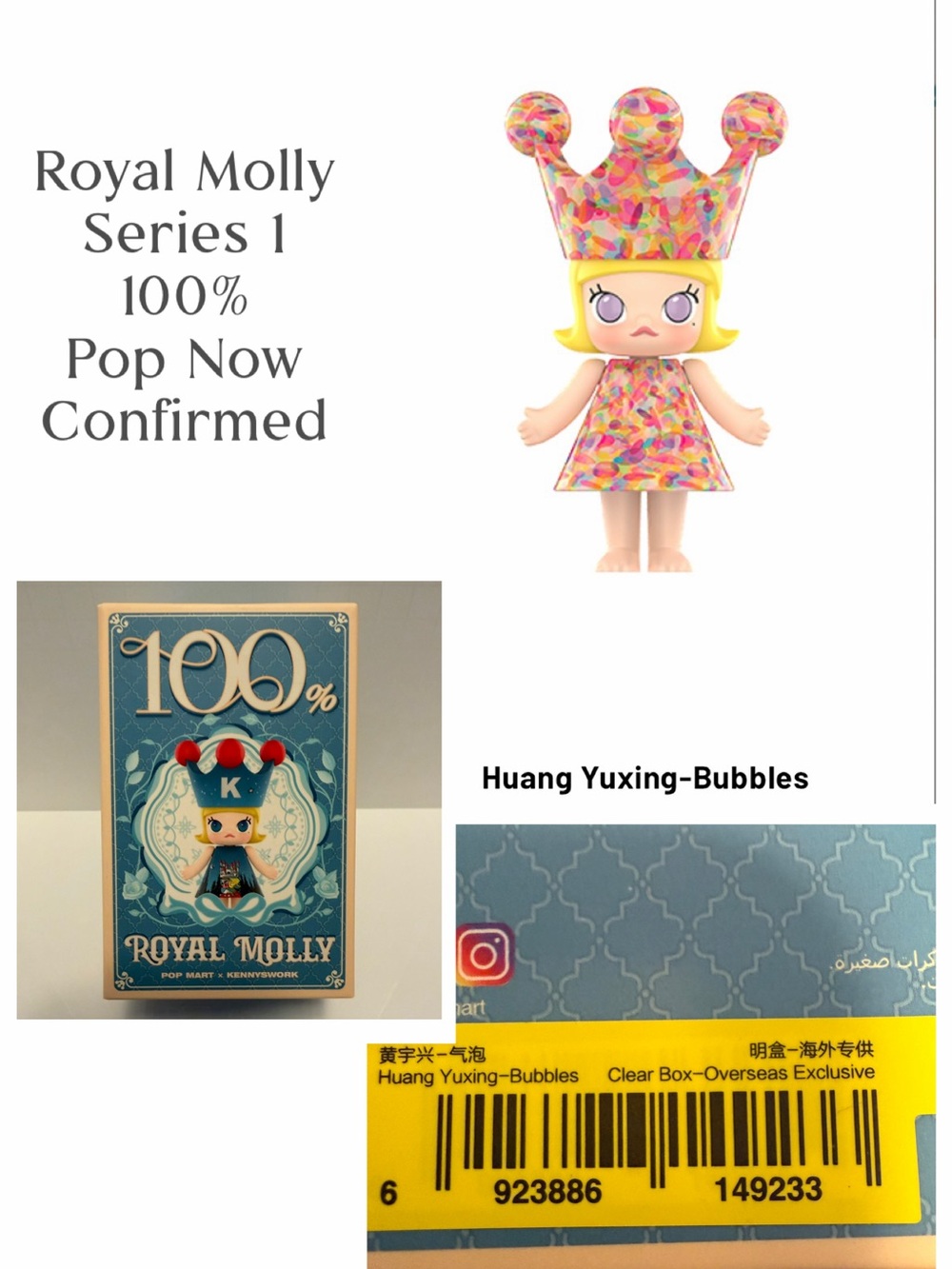 PopMart Royal Molly 100% Series 1. Confirmed Huang Yuxing - Bubbles